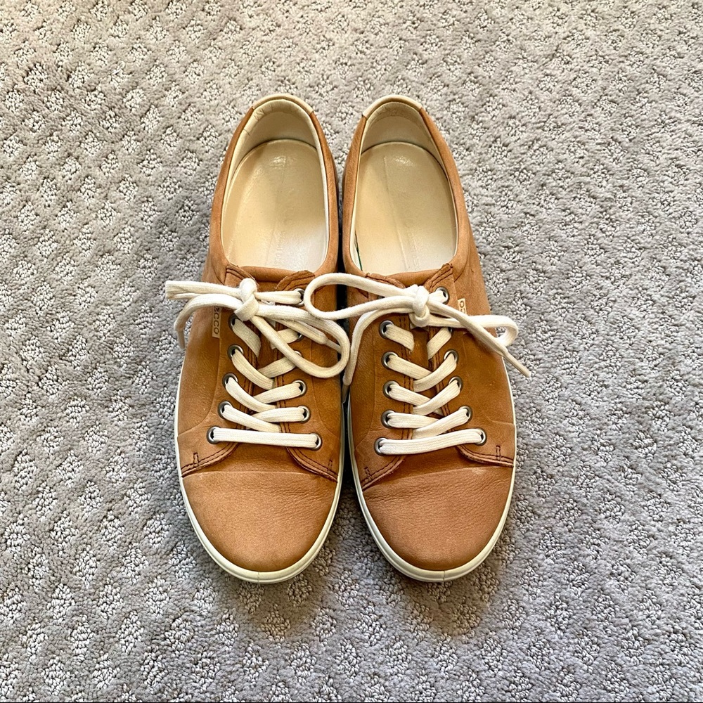 Ecco Soft 7 Camel Brown Suede Lace Up Sneakers Size 40/Size 9